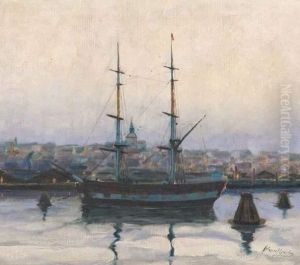 Voilier Au Mouillage Devant Une Ville by Johan Koch