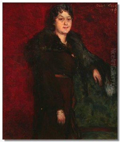 Full-length Portraitof A Lady With A Fur Cape, Red Dress - view 1
