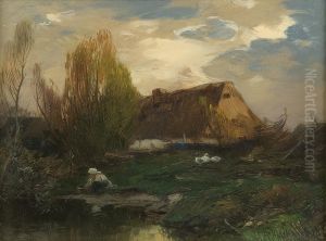 Landscape. Cottage On The Water by Roman Kochanowski