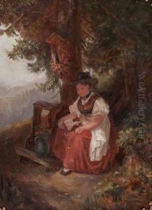 Sennerin Beistiller Andacht Am Waldmarterl by Julius Kockert