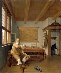 The Interior Of A Dutch House With A Seated Cavalier Holding An Upturned Wineglass
