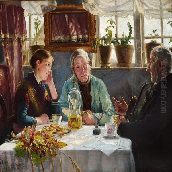 Interior With A Girl And Two Old Men Drinking Coffee And Schnapps - view 1
