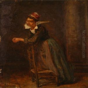 Interieur With A Young Woman Leaning Against A Ladder-backchair by Hans Christian Koefoed