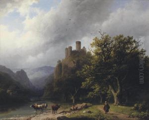 'een Bergachtig Landschap Waarin Een Kleine Waterval Bij Gewone Dag' by Barend Cornelis Koekkoek