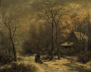 Figures On A Snowy Path by Hendrik Barend Koekkoek