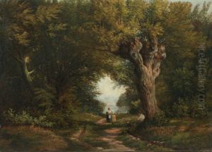 Landschaft Mit Feldweg Und Rastenden Wanderern by Hendrik Barend Koekkoek