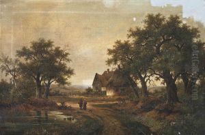 Peasants Walking Along A Country Lane