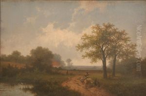 Landscape With A Womanon A Horse In Conversation With A Youth On A Path