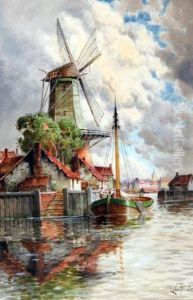 Dutch Canal Scene by Hermanus Jr. Koekkoek