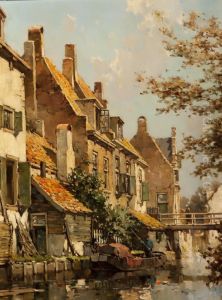 Barge On A Town Canal by Hermanus Willem Koekkoek
