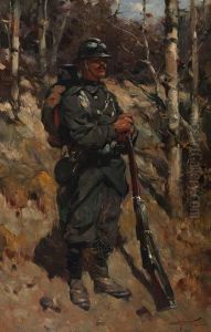 Soldier By The Edge Of A Forest by Hermanus Willem Koekkoek