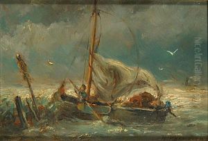 Boot Op Een Woelige Zee by Hermanus Willem Koekkoek
