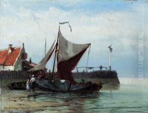 Zeeuwse Hoogaars In Haventje Bij Eb by Johannes Hermann Barend Koekkoek