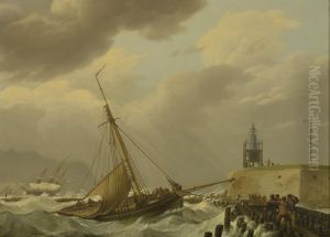 Ship In Stormy Seas by Johannes Hermanus Koekkoek Snr
