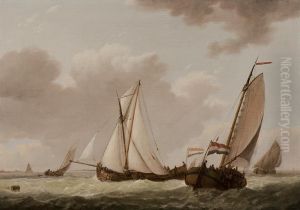 Ships On The Dutch Coast by Johannes Hermanus Koekkoek Snr
