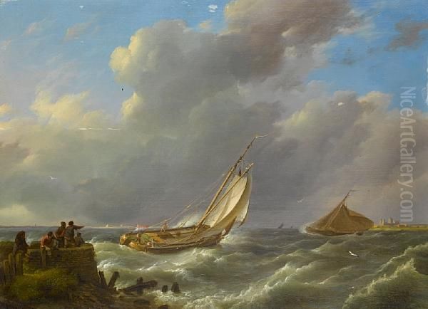 Dutch Barges At The Mouth Of The Estuary Athigh Tide On A Blustery Day - view 1