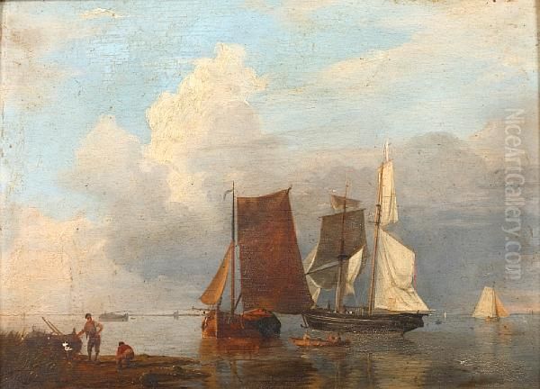 Dutch Beach Scene With Fishing Boats Andfishermen To The Foreground - view 1