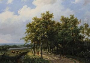 Figures Resting On A Wooded Path by Marianus Adrianus Koekkoek