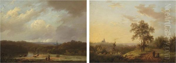 A River Landscape With Watering Cows - view 1