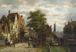 Figures In A Dutch Town On A Sunny Day by Willem Koekkoek