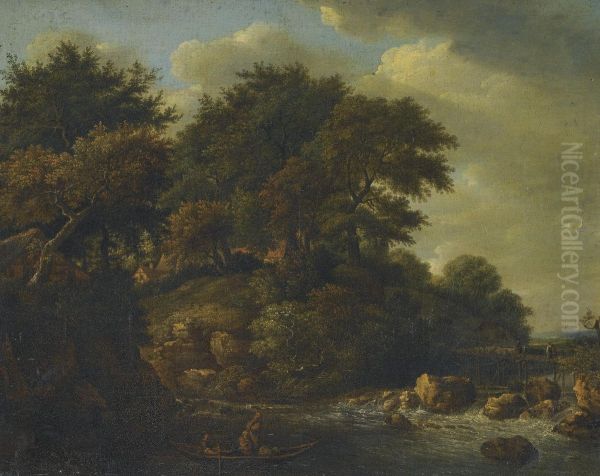 Wooded Landscape With Waterfall - view 1