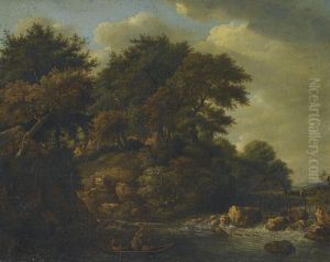 Wooded Landscape With Waterfall by Isaac Koene