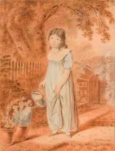 Young Girl Watering Flowers. Young Girl Watering Flowers.