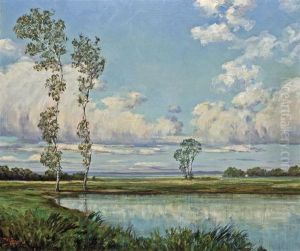Sunlit Landscape With Pond by Walter Koeniger