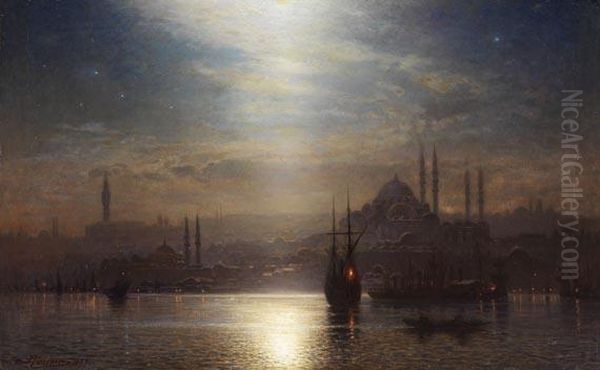 Blick Uber Den Bosporus Auf Konstaniopel Bei Nacht - view 1