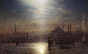 Blick Uber Den Bosporus Auf Konstaniopel Bei Nacht
