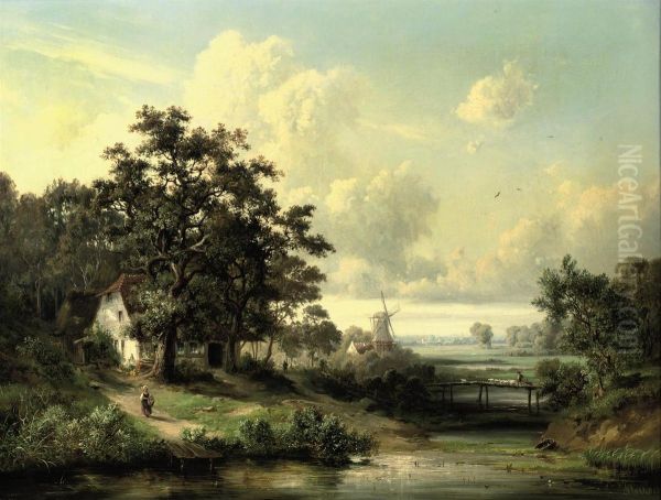 Figures In A Landscape With A Farmhouse And A Mill - view 1