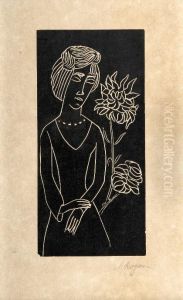 Madchen Mit Chrysantheme by Moissey Kogan