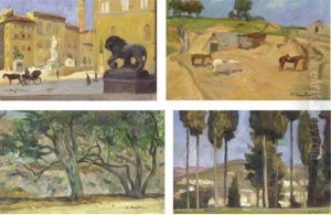Cypress Trees; Italian Street Scene; Farm Scene; Trees by Lykourgos Lic Kogevinas /