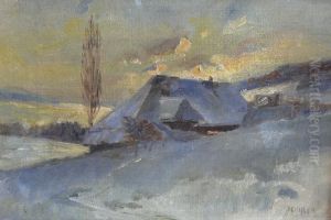 Tief Verschneite Winterlandschaft Mit Bauernhaus by Albert Stefan Kohler