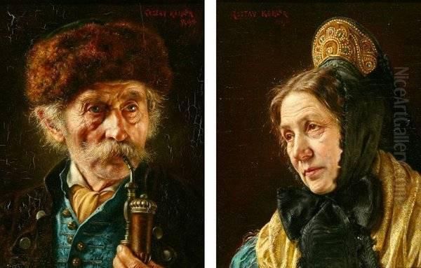 Pair Of Portraits Of A Man And A Woman - view 1