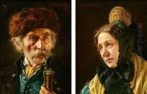 Pair Of Portraits Of A Man And A Woman by Gustav Kohler