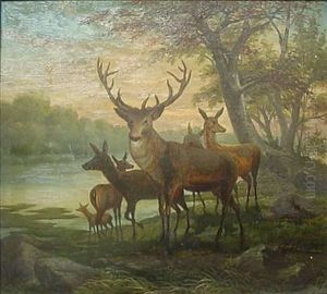 Koehler- Elk In Landscape- Oil On Artistboard, Signedlower Left, 17 X 19''