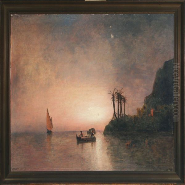 Shore With Palm Trees, Sunrise - view 1