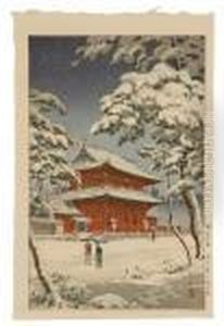 Red Temple In Snow by Tsuchiya Koitsu