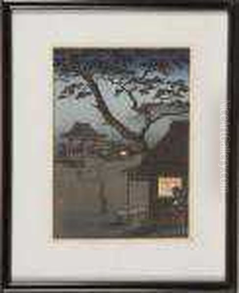 Street Scene At Night With Figures And Temple Bell - view 1
