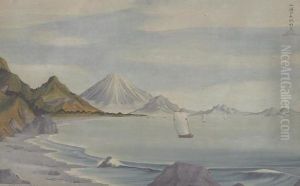 Distant View Of Mounts Fuji And Satta From Suruga Bay by Shiba Kokan