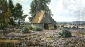 Heidelandschaft Mit Baum- Und Buschgruppen. Im Mittelgrund Stallgebaude Mit Heidschnucken. Unten Mittig Signiert Paul Koken