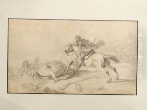 Gesturzter Reiter Und Berittener Musketenschutze by Carl Wilhelm Ii Kolbe