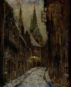 A Dark European Street Scene by Ernst Kolbe