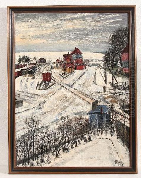 Edmund (clausthal/zellerfeld, Malerdes 20.jh., Malte Haufig Motive Aus Dem Harz) "tauwetter", Blickauf Verschneiten Guterbahnhof, Ol Auf Leinwand, 80 X 60, Versobezeichnet Und Betitelt, R. - view 1