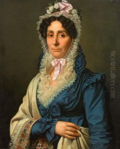 Portrait Einer Dame Mit Weiser Spitzenhaube, Blauem Taftkleid Und Beigem Umhang