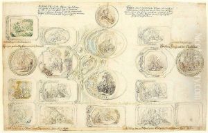 A Sheet Of Small Compositions Possibly Recording A Collection Of Snuff Boxes by Jean Paul Kolbe