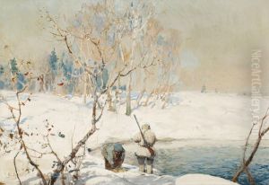 Jagare I Vinterlandskap by Ivan Feodorovich Kolesnikov