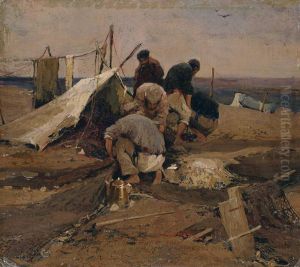 Manner Mit Einem Zelt An Der Kuste by Ivan Feodorovich Kolesnikov