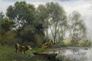 Cows In A Meadow by Rudolf Koller